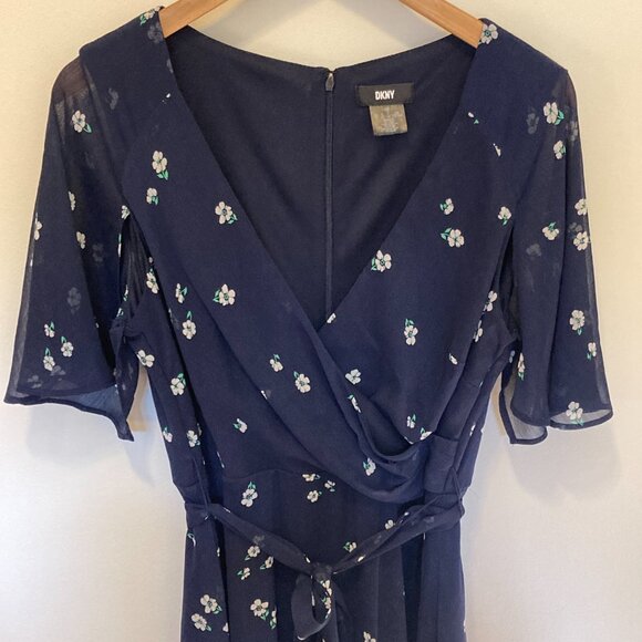DKNY Chiffon Floral Dress, Navy, 10, NWOT - Picture 1 of 5